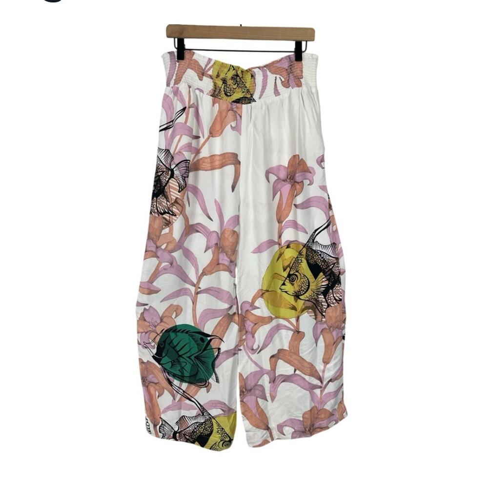 Anthropologie Maeve Pia Binazzi Pants Floral Tropical Wide Leg Size Large - Picture 7 of 9